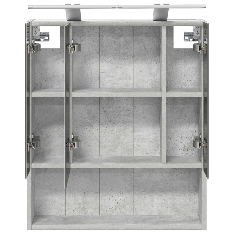 W H Wall Mounted Required Medicine Cabinet Mirror 2, 70cmH x 60cmW x 14.5cmD, Concrete Grey