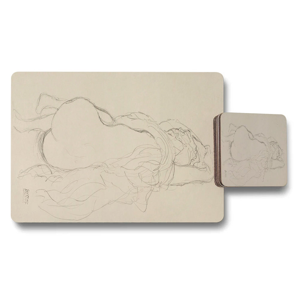 Reclining Nude Pencil Sketch Placemats And Coaster Set