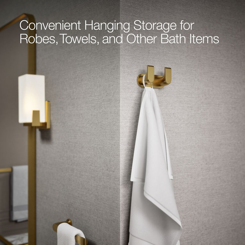 Avid Double Robe Hook, Vibrant Brushed Moderne Brass