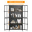 Armoire de rangement en métal noir de qualité supérieure avec portes en verre trempé, tablettes réglables, dispositif anti-basculement, fermeture silencieuse magnétique et pieds réglables pour la maison et le bureau