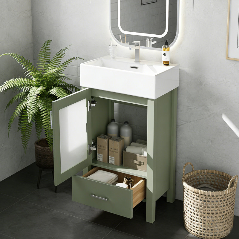 20" Bathroom Vanity With Ceramic Sink & Ample Storage – For Small Spaces‌, Green