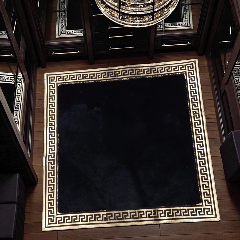 Tapis noir moelleux, tapis moelleux doré, taille personnalisée disponible, Rectangle 4pi x 6 pi