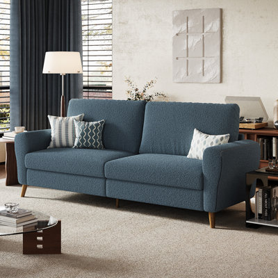 84" Modern Loveseat Sofa - Large Couch with Armrests & Wooden Feet for Living Room (Blue)