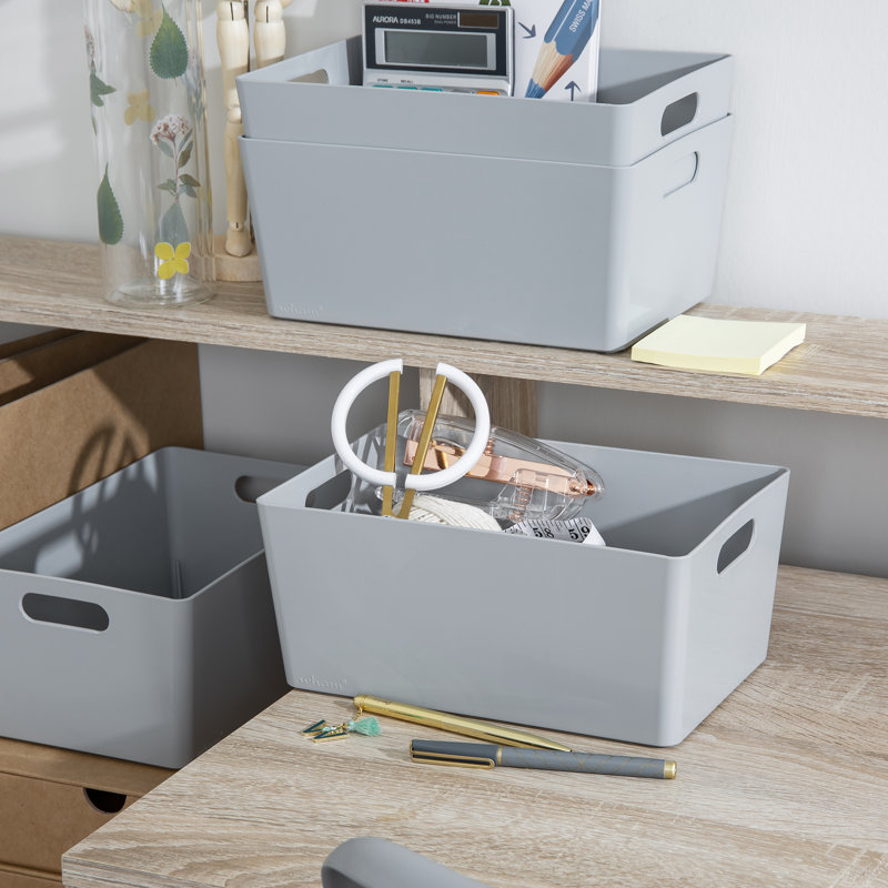 Medium Deep Plastic Basket, Cool Grey