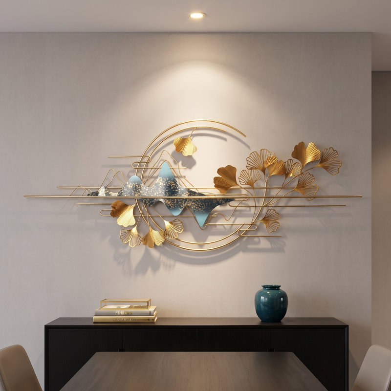 70 Inch Large Metal Wall Art Abstract Ginkgo Leaf Wall Decor, Oversized Mountain Ginkgo Biloba Wall Sculpture for Home Decor