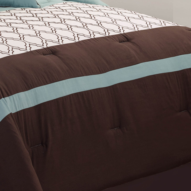 Blue/Brown/Ivory Reversible 8 Piece Comforter Set, Queen Comforter + 7 Additional Pieces