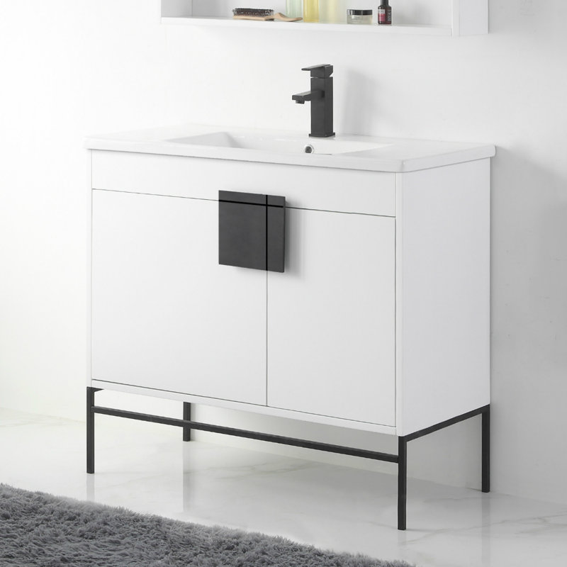 Ensemble de meuble-lavabo simple 36 po Maisie, Noir mat, Peint blanc mat