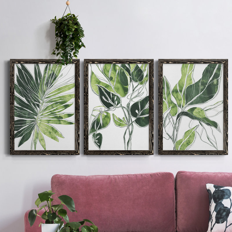 «Expressive Palm I», ensemble de 3 peintures sur toile encadrées, Toile avec cadre noir, H 43,5 po x l 31,5 po x P 1 po