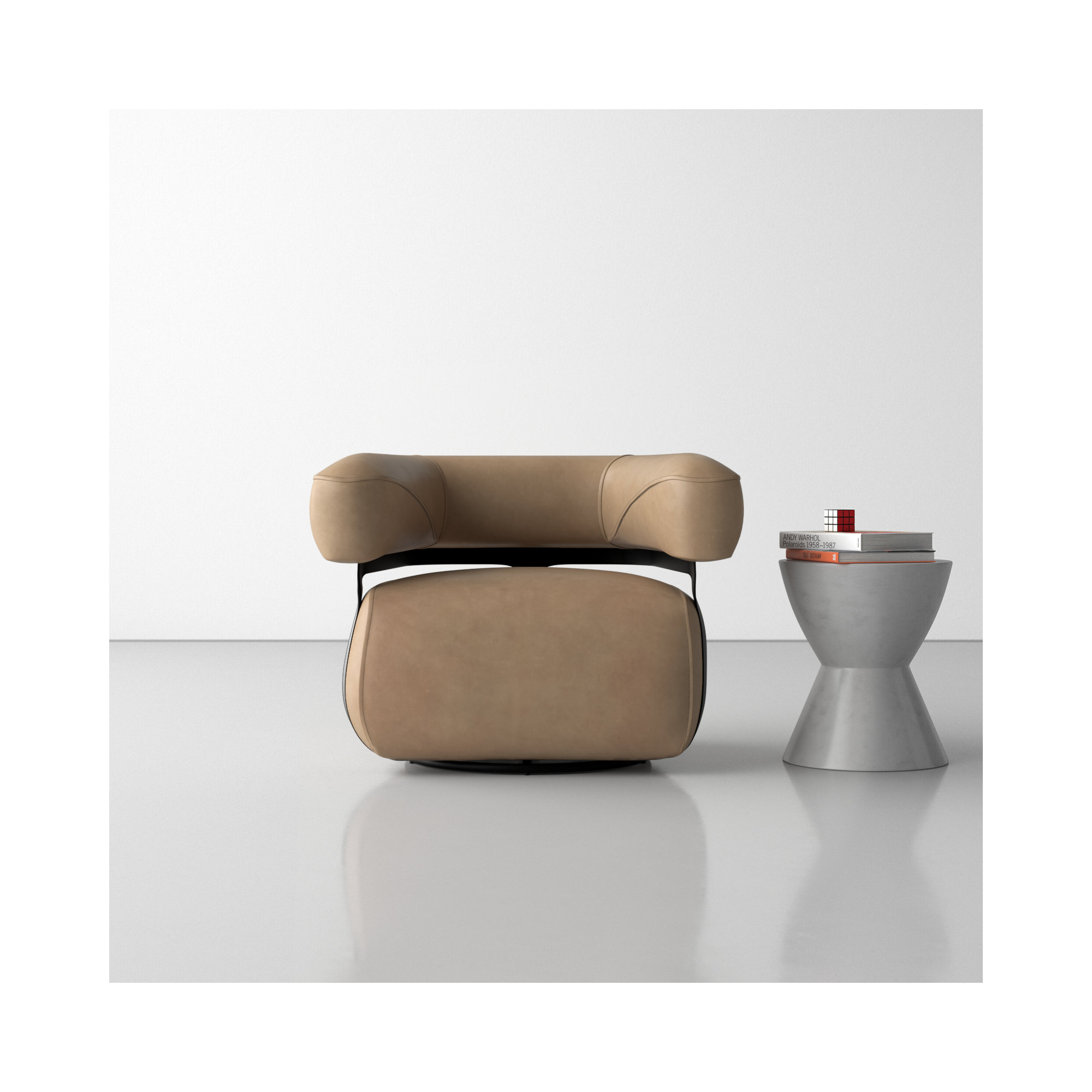 Lize Upholstered Swivel Barrel Chair, Nubuck Silver
