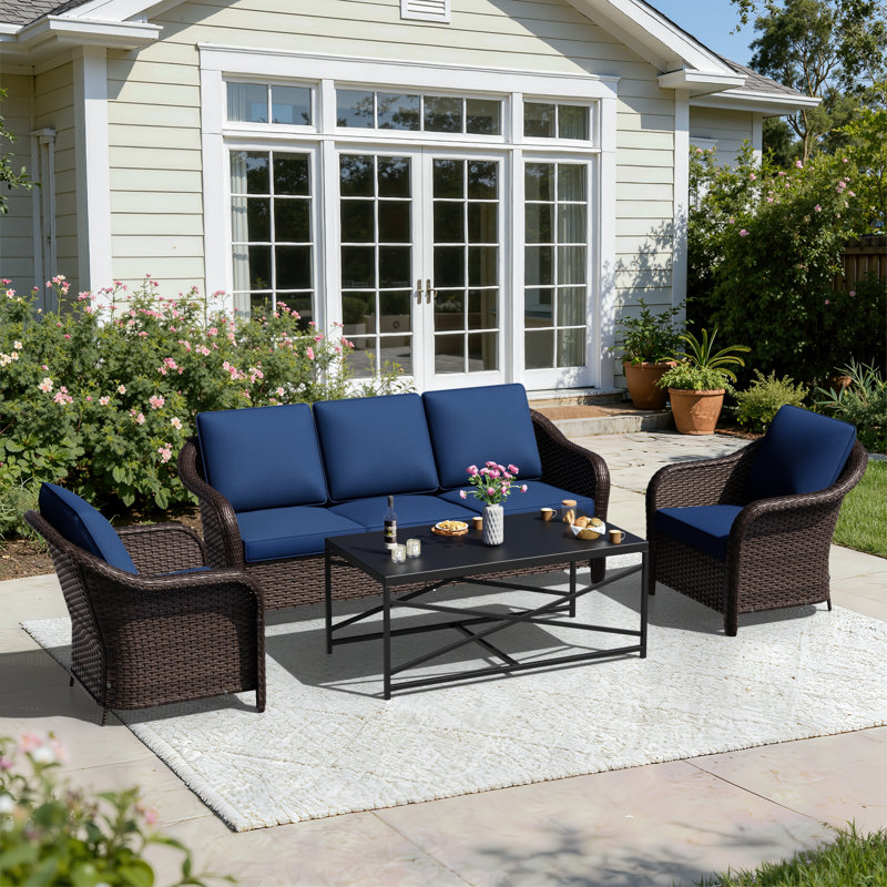 5-person Outdoor Patio Rattan Seating Group, Blue