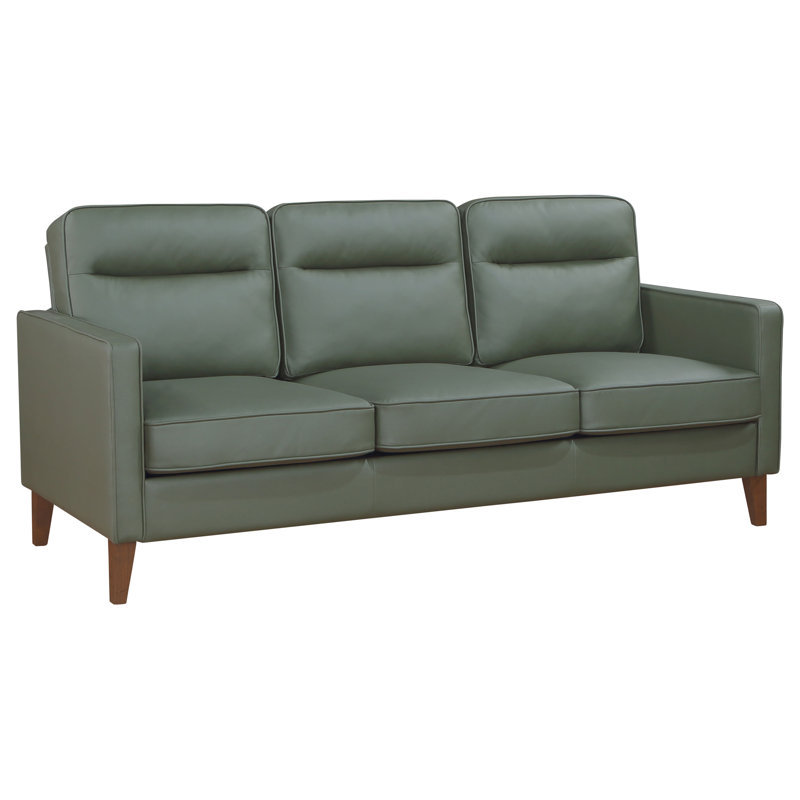Green Faux Leather Tufted Track Arm Sofa with Wood Legs