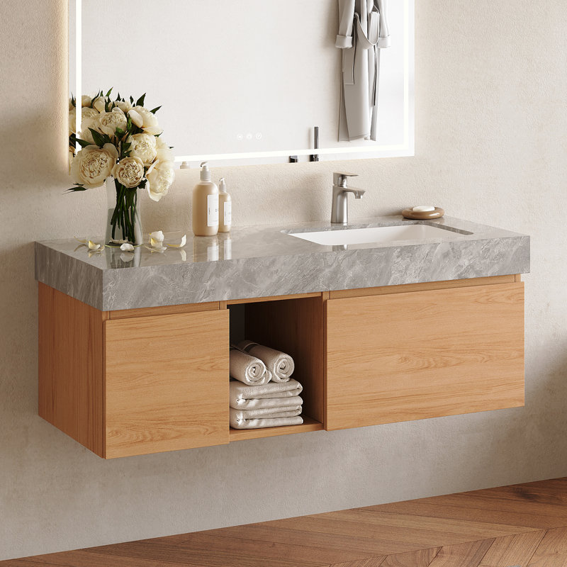 Ensemble de meuble-lavabo simple 48 po avec lavabo et armoire de rangement, Bois naturel, 48", Grey