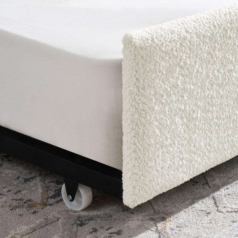 Lit de jour avec canapé-lit rembourré capitonné, taille simple, tissu Boucle