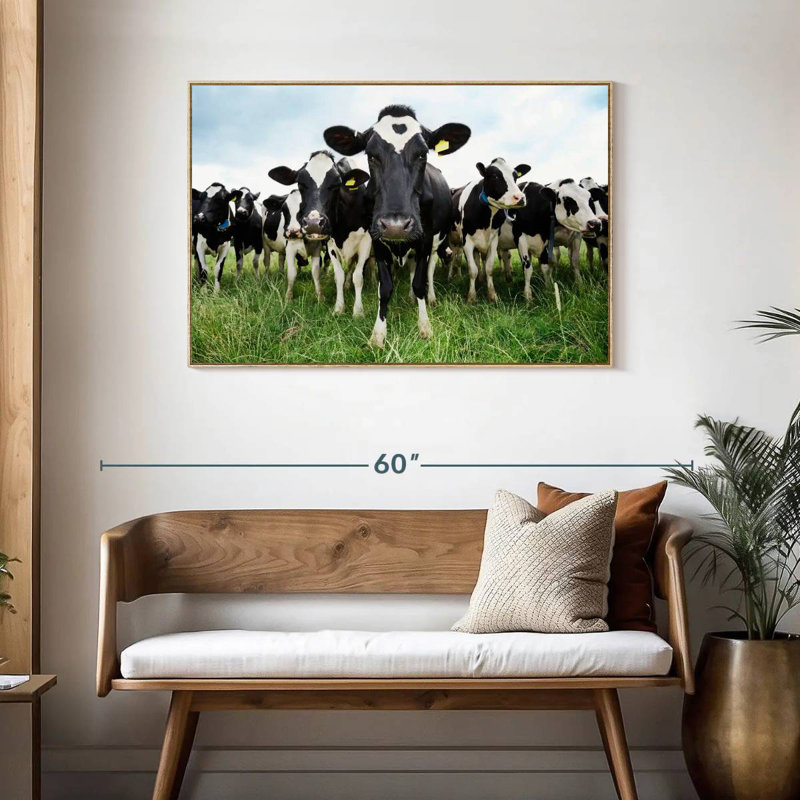 Vaches Holstein, Cadre flottant en bois naturel, 43 po x 29 po