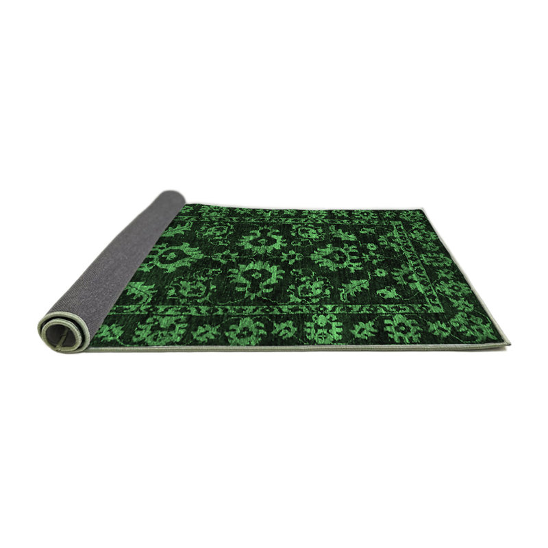 Tapis oriental en laine / polyester tissé à la machine en vert / noir, Carré 3 pi