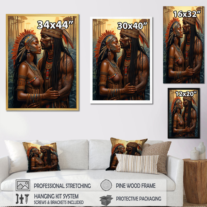 «Native Couple Celebrating Divine Love I - Couple», art mural, H 40 po x l 30 po x P 1,5 po, Cadre doré à une seule photo