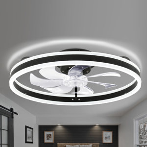 20" Enclosed Low Profile Ceiling Fan With Lights Remote Control APP Bladeless Flush Mount Lighting