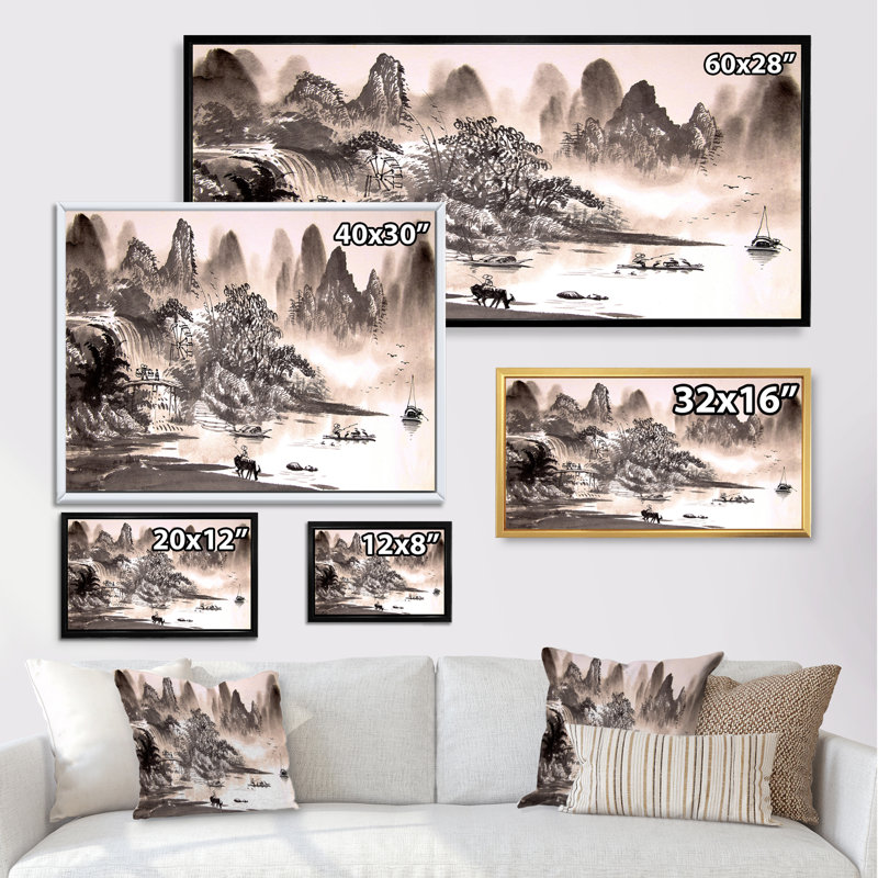 Encre de Chine, peinture sur toile IV - Peinture sur toile, H 8 po x l 12 po x P 1 po, Cadre blanc