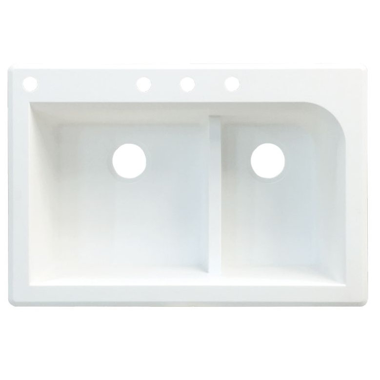 Radius 33'' L Double Bowl Granite Kitchen Sink, White, 4 hole