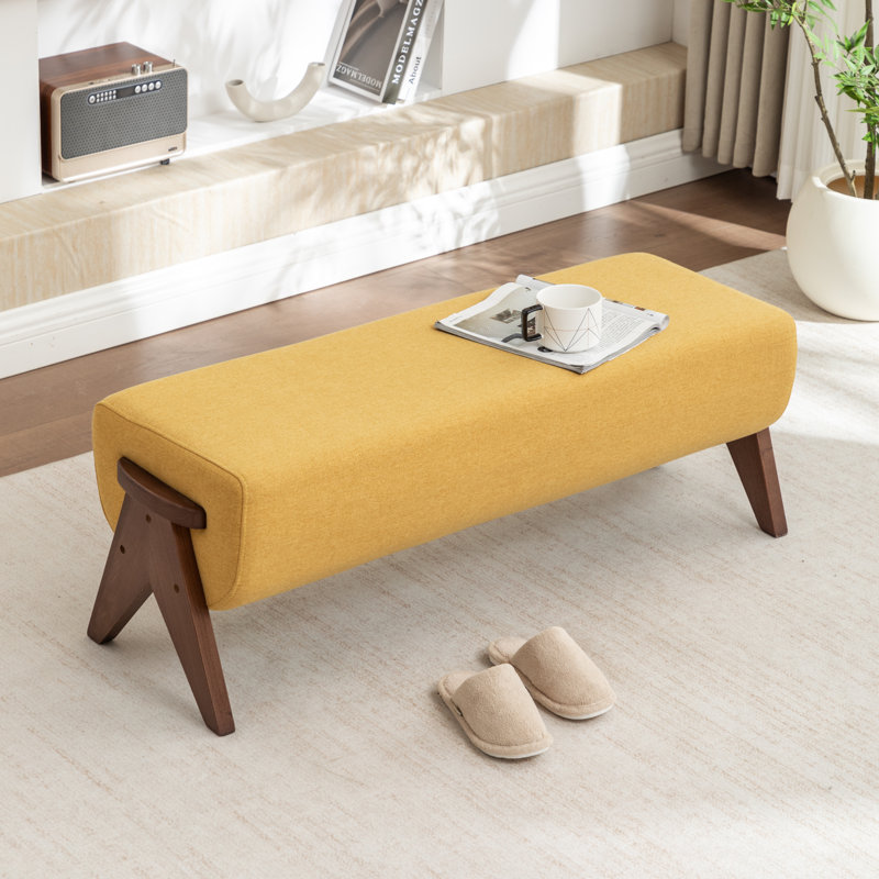 Chenice Upholstered Solid Wood Leg Bench, Yellow