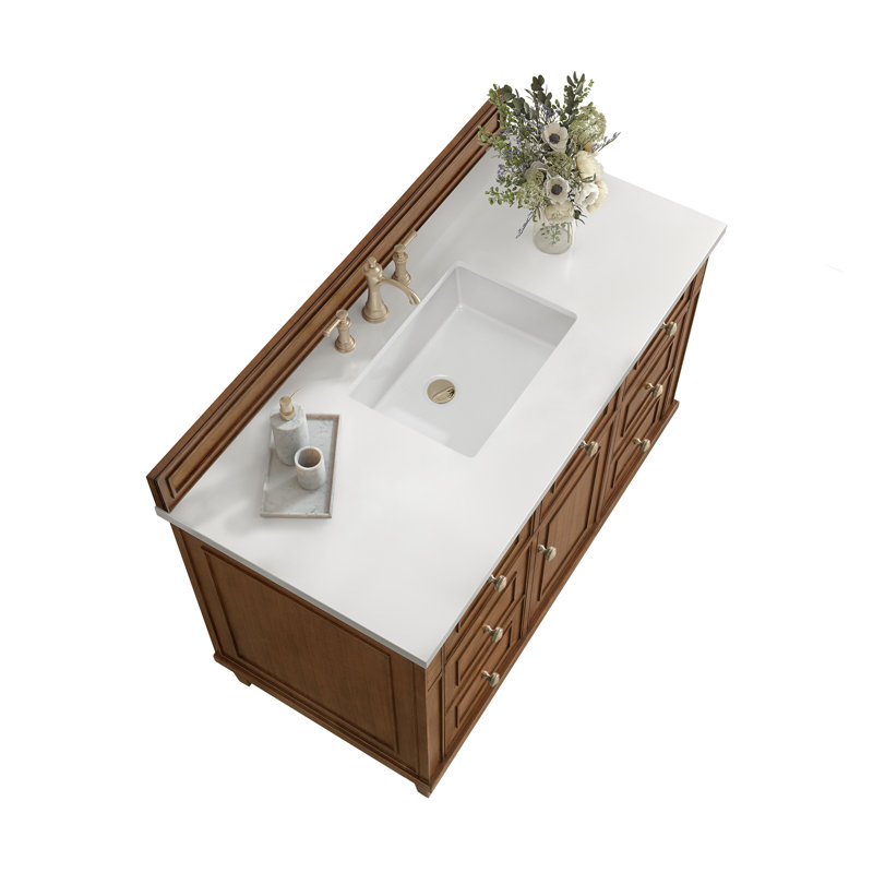 Lorelai 48'' W Single Vanity, White Zeus Quartz, Mid-Century Walnut, 8" Widespread