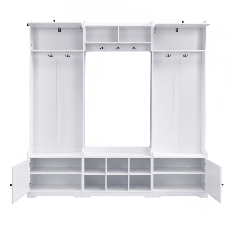 79.1''Wide Modern Hall Tree With Shoe Storage,4-In-1 Entryway Bench With 8 Cubbies,7 Coat Hooks & Adjustable Shelf For Hallway