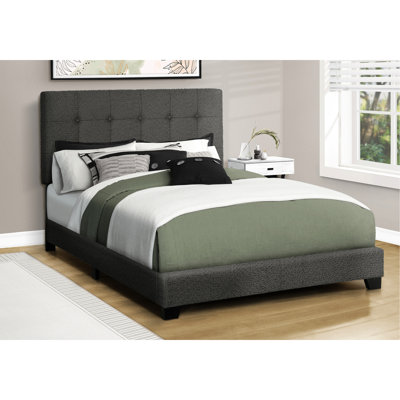 Cadre de lit double capitonné gris foncé Boucle, idéal pour la décoration de chambre à coucher transitionnelle, structure et structure en bois massif, profil bas avec rembourrage confortable pour chambre à coucher, fabrication d'ingénierie, bouton