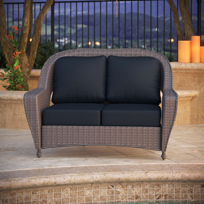 Amala Sunbrella® Indoor/Outdoor Loveseat Cushion, Canvas Navy Sunbrella® Canvas