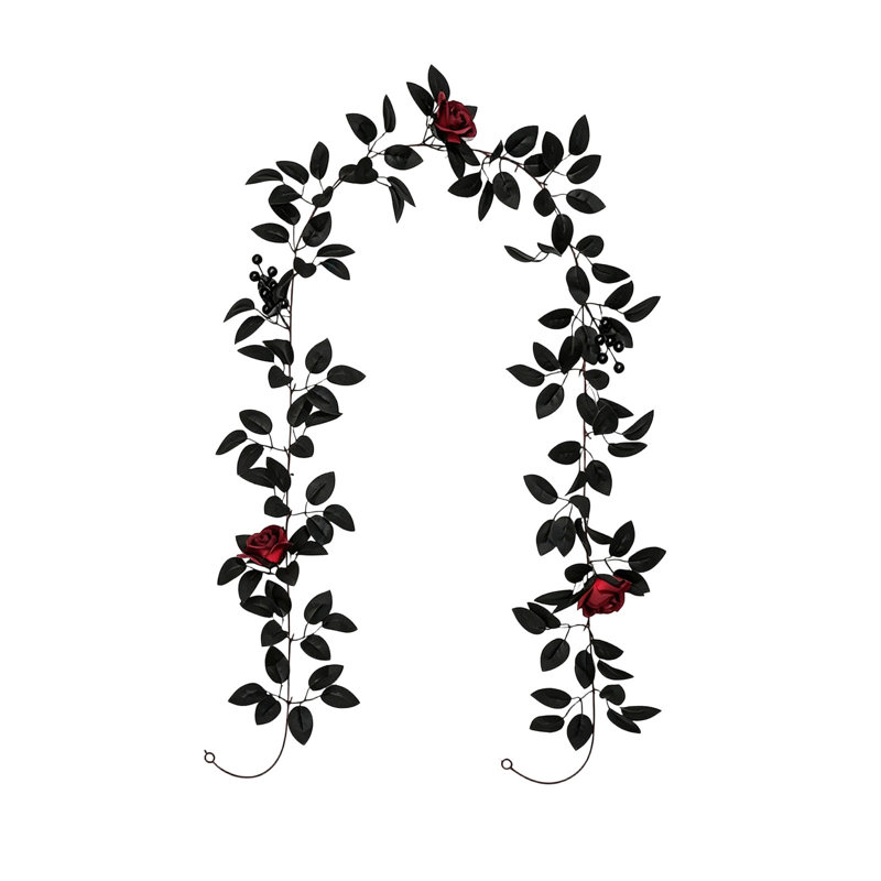 Décorations de mariage d'Halloween : guirlandes de roses noires artificielles, guirlandes de feuilles de roses noires pour décorations florales d'arches intérieures et extérieures