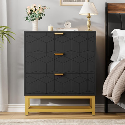 Modern 3 Drawer Dresser, Wooden Chest of Drawers for Bedroom Storage