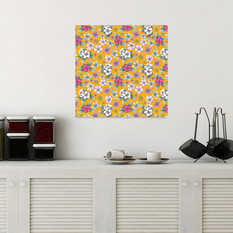 Art contemporain, art floral rétro, H 18 po x l 18 po