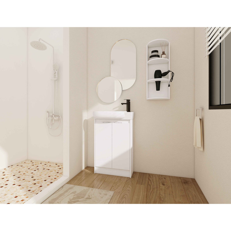 Meuble-lavabo autoportant de 23 po avec lavabo et support de rangement, portes à fermeture douce