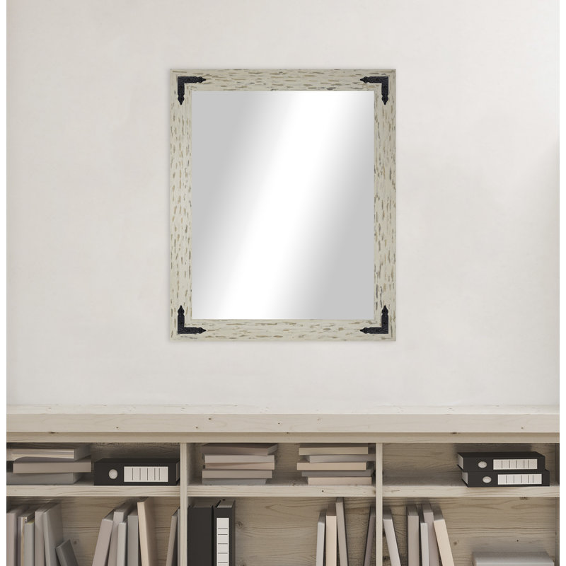 Karp Solid Wood Flat Wall Mirror, Cream, 38"  x 32" 