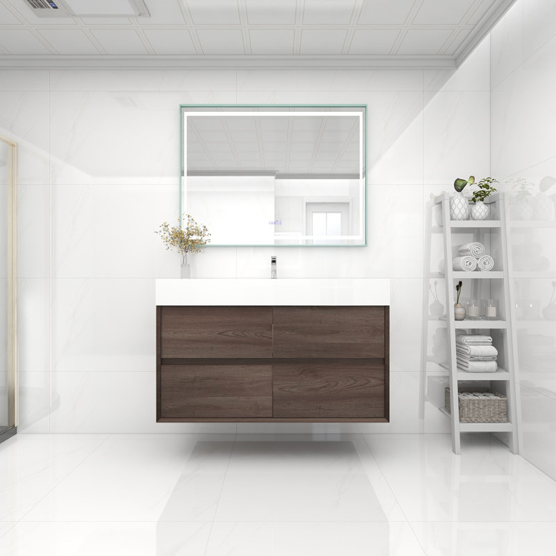Meuble-lavabo mural simple 48 po, Chêne rouge
