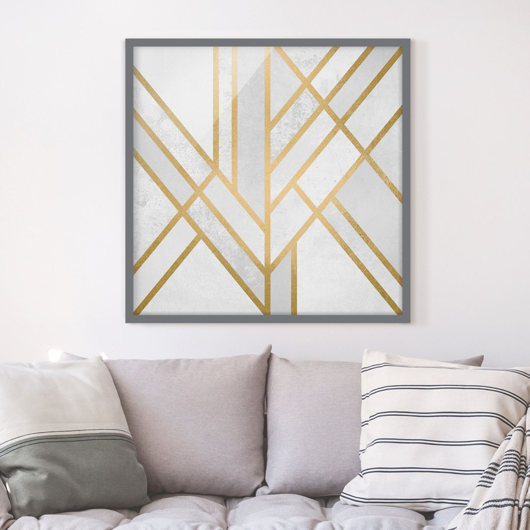 Gerahmtes Poster Art Deco Geometry in Weiß/Gold