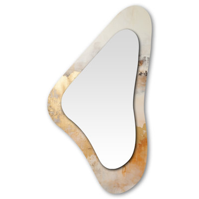 Blanton Gold And White Marble River III - Marble Asymmetrical Decorative Mirror, Modern Unique Shape Wall Mirror, Printed Metal Art