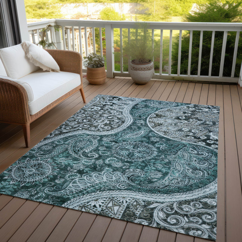 Carmina Teal Washable Indoor-Outdoor Rug - , 8' x 10'