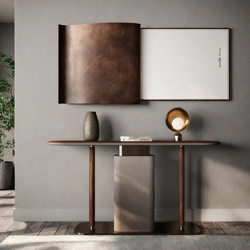 Modern Minimalist  Console Table, 35" H x 47.2" W x 13.8" D, Walnut