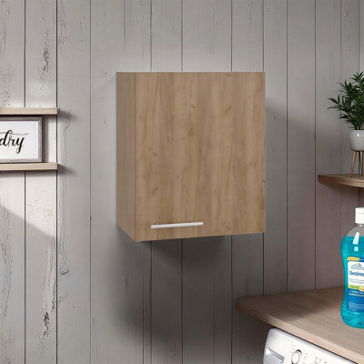 Natural Oak Wall Cabinet with Two Shelves