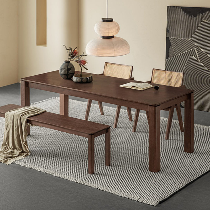 Nut-Brown Rectangular Solid Wood Dining Table, Nut-Brown, 29.53"H x 70.87"L x 33.46"W