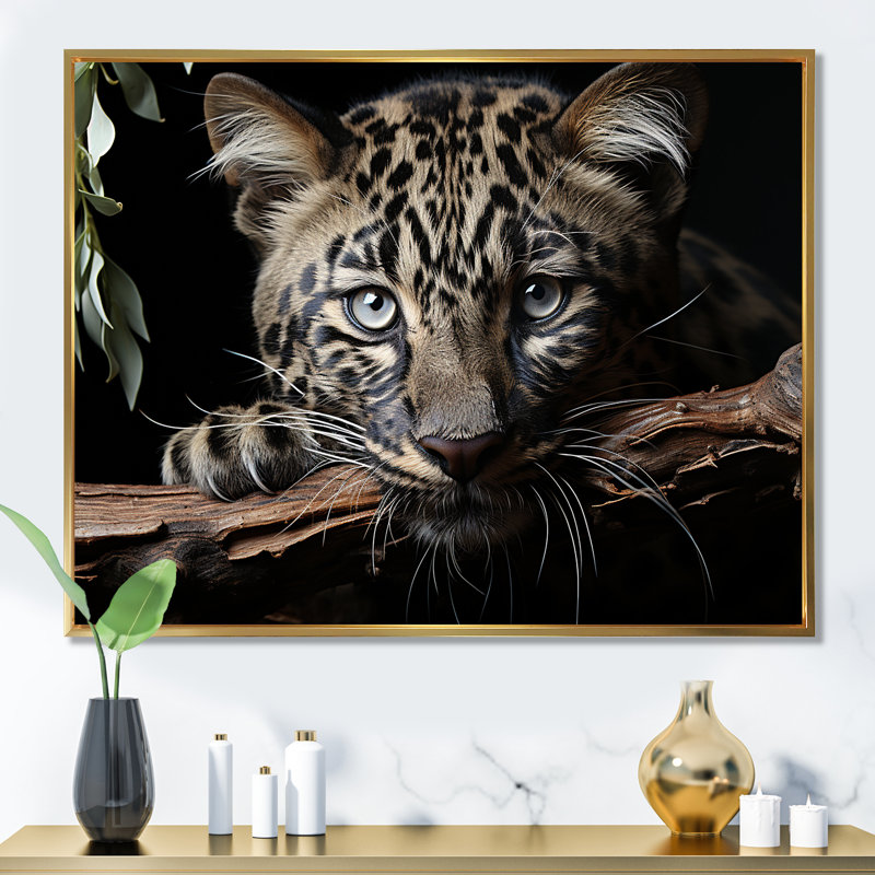 Léopards, élégance gracieuse sur toile, Cadre flottant doré, H 30 po x l 40 po x P 1,5 po