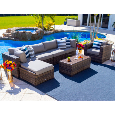 Sorrento 7 Piece Rattan Sectional Seating Group with Cushions by Latitude Run
