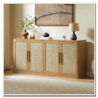 67" Rattan 4-Door Buffet Cabinet