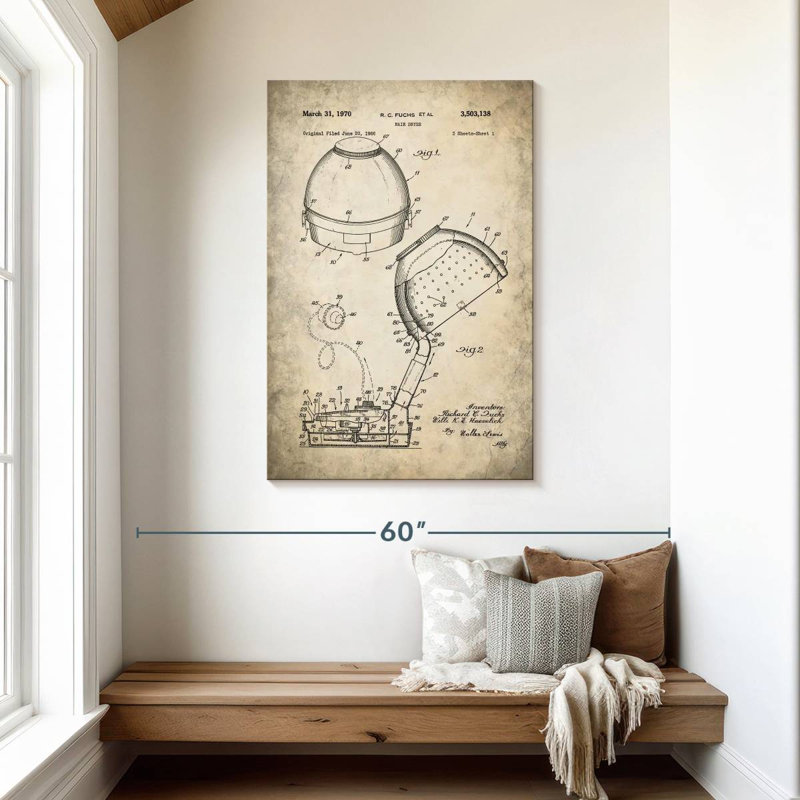 Hair Dryer 1970 Patent, 45" H x 30" W