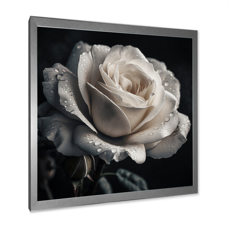 Exquises gouttelettes de rosée blanche, H 36 po x l 36 po x P 1,5 po, Cadre photo argenté
