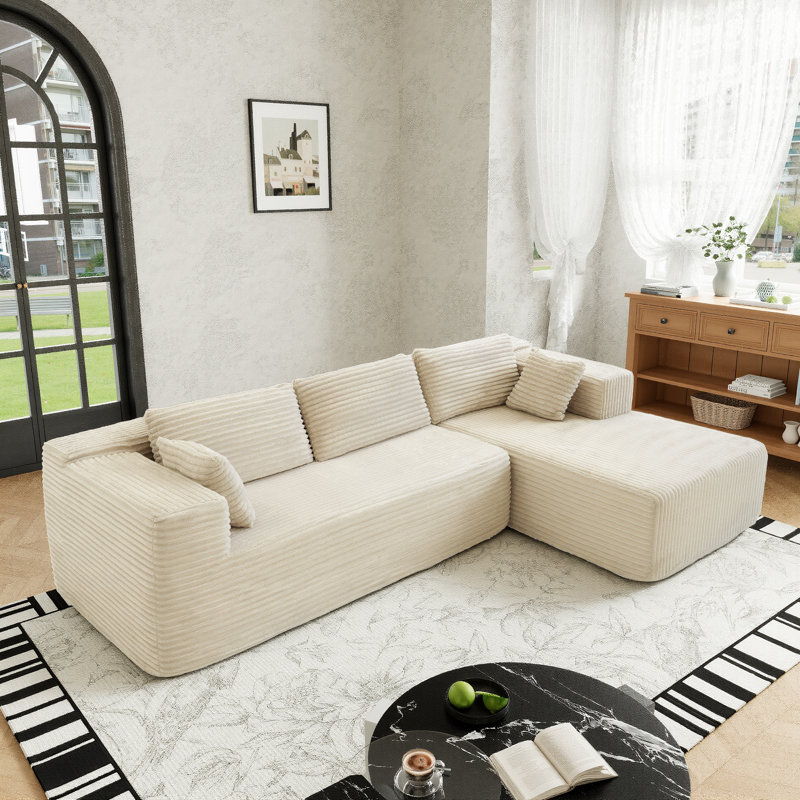 Modern Upholstered L-Shape Sectional Sofa With Premium Fabric, White