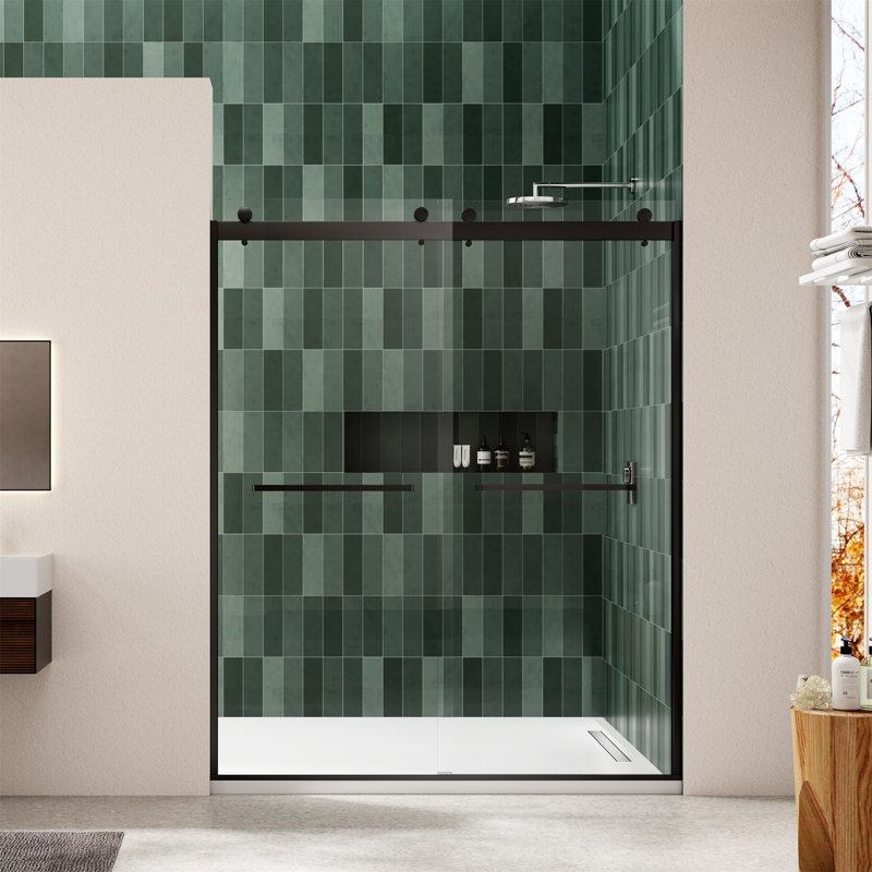 Porte de douche l 54 po x H 74 po, Noir mat