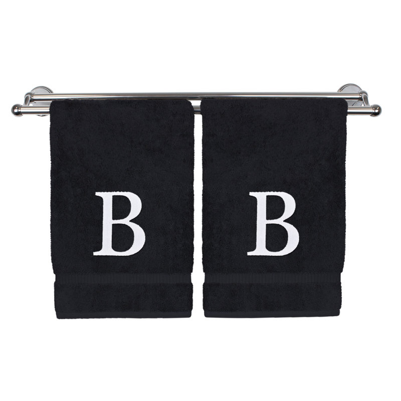 Essuie-mains monogrammés - ensemble de 2 - lettre bloc, Noir / blanc, B
