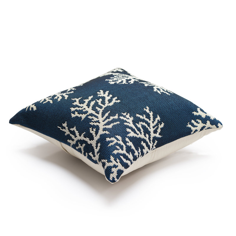 Marina Coral Edge Indoor/Outdoor Square Throw Cushion, Navy/White