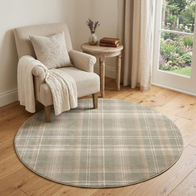 Tapis rond 4 pi ivoire et vert olive
